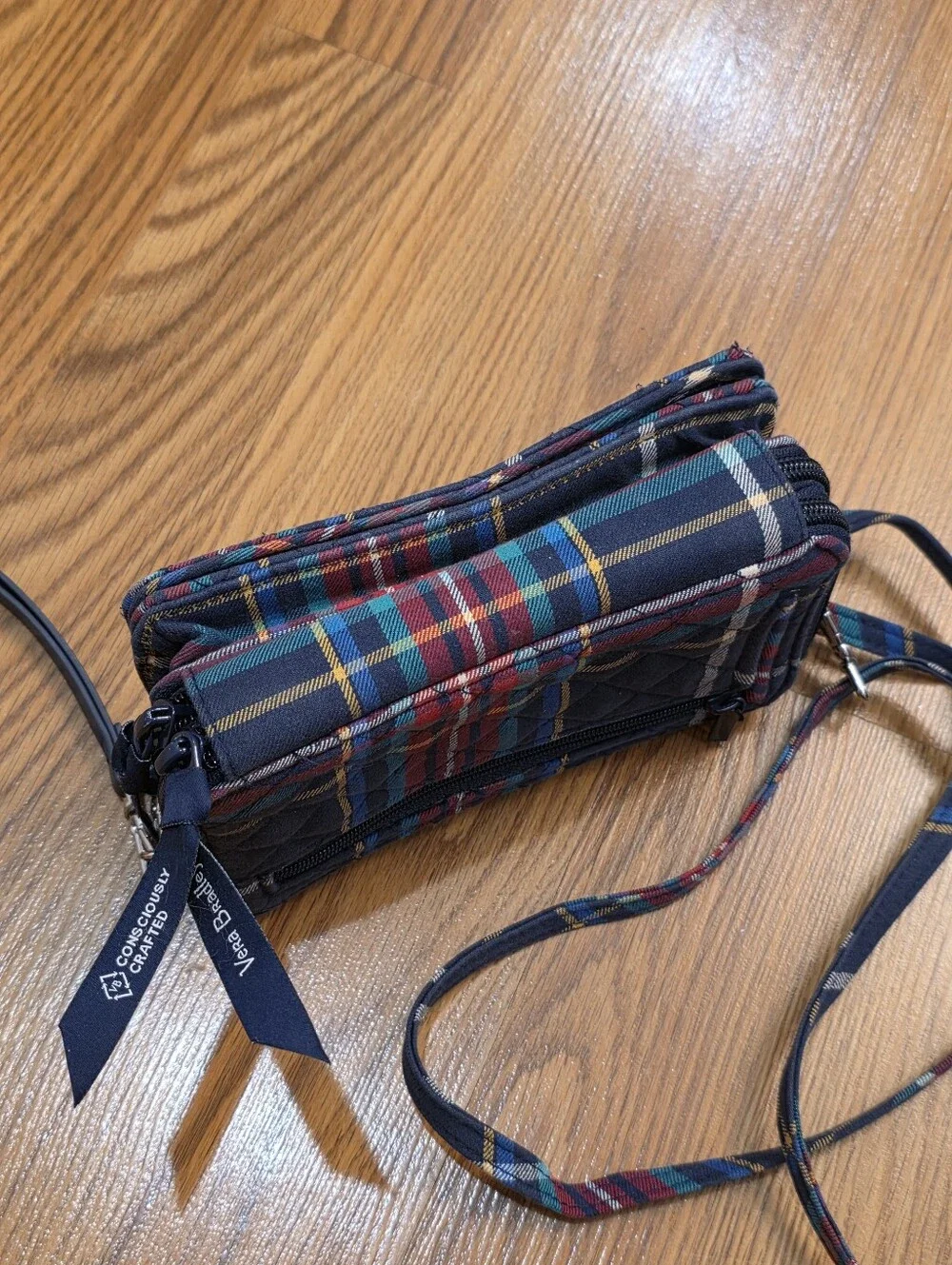 Vera Bradley Tartan Plaid RFID Navy All-In-One Crossbody Handbag Purse Travel